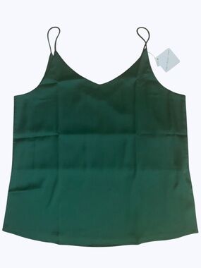 V Neck Silky Camisole Cami Top Hunter Green Spaghetti Straps NWT SZ M